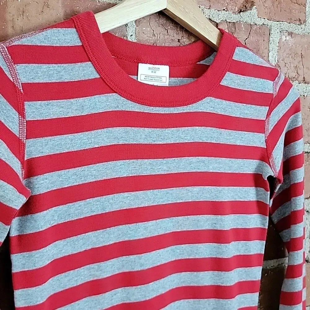 Hanna Andersson striped red and gray‎ organic cotton pajama top Kid 12
